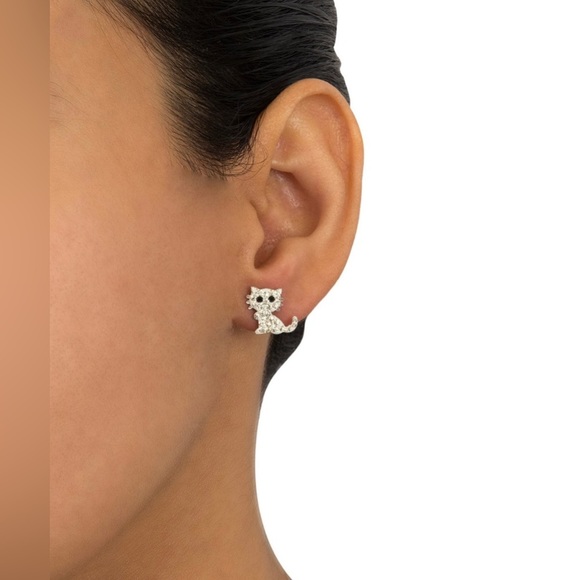 NWT GIANI BERNINI STERLING SILVER CLEAR PAVE CRYSTAL CAT KITTEN STUD EARRINGS - Picture 2 of 10